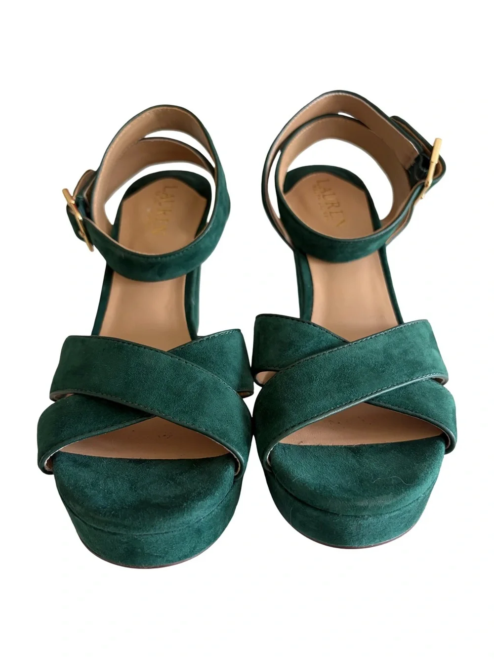 Lauren Ralph Lauren Sasha Suede Platform Sandals Emerald / Forest Green Size 9